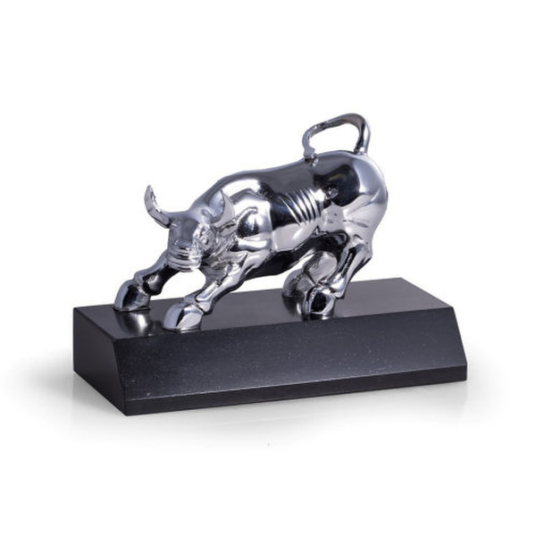 Silver Bull Stock Market Statue Marble Base Sculpture Investors Gift